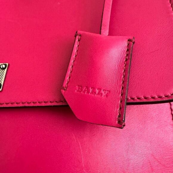 Bally Top Handle Leather Bag with Shoulder Strap “B” Turnlock Hot Pink Handbag - Picture 10 of 16